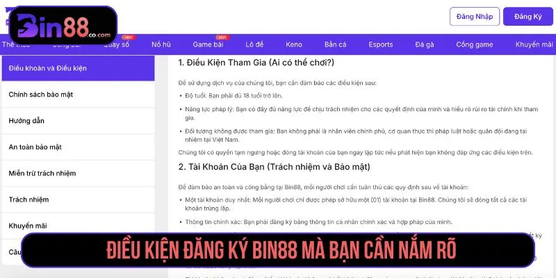 Đăng Ký BIN88 - Cách Tạo Tài Khoản Và Lưu Ý Xác Minh Điều kiện đăng ký BIN88 mà người chơi cần nắm rõ